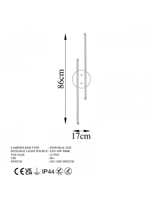 Φωτιστικό τοίχου-απλίκα Expedition pakoworld LED 16W χρυσό 17x5x86εκ