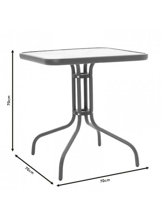 Τραπέζι Watson pakoworld μέταλλο ανθρακί-γυαλί 70x70x70εκ