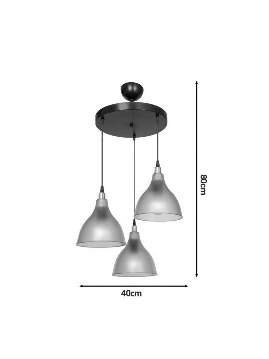 Φωτιστικό οροφής τρίφωτο Orazio pakoworld Ε27 ανθρακί-μαύρο Φ40x80εκ