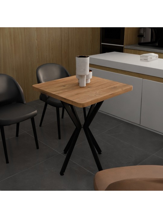 Τραπέζι Prestone pakoworld oak μελαμίνης-μαύρο μέταλλο 70x70x75εκ