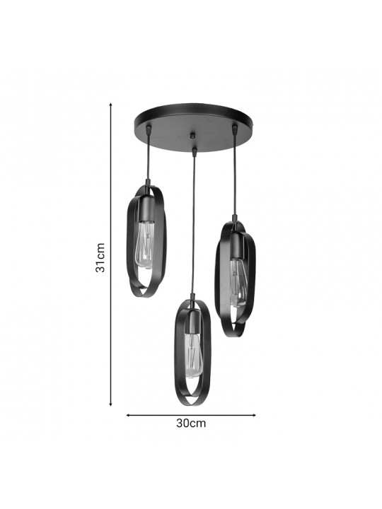 Φωτιστικό οροφής τρίφωτο Tahmno pakoworld μαύρο 30x3x31εκ