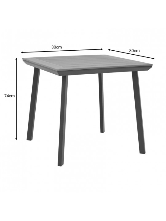 Τραπέζι Synergy pakoworld αλουμίνιο ανθρακί-plywood φυσικό 80x80x74εκ