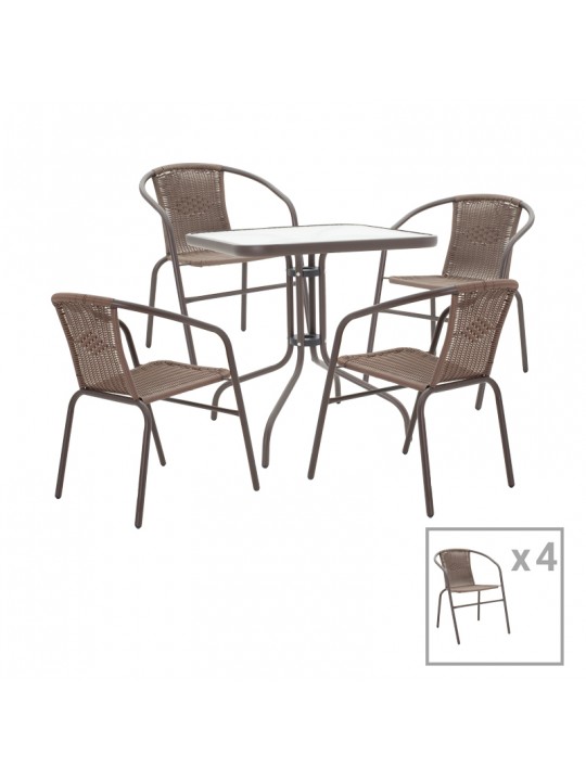 Tραπεζαρία Obbi-Watson pakoworld σετ 5τεμ καφέ μέταλλο-pe rattan 80x80x70εκ