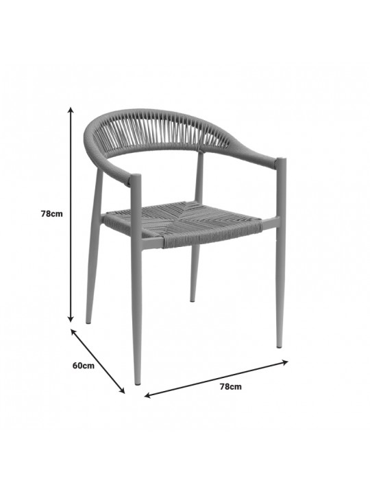 Πολυθρόνα Fagen pakoworld στοιβαζόμενη σαμπανιζέ αλουμίνιο-rattan pe σε φυσική απόχρωση 56x60x78εκ
