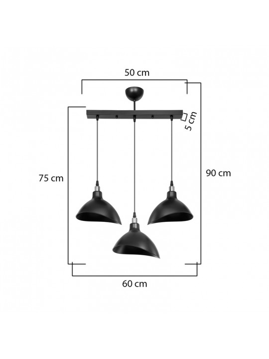 Φωτιστικό οροφής τρίφωτο Triha pakoworld pp σε μαύρη απόχρωση 60x22x90εκ
