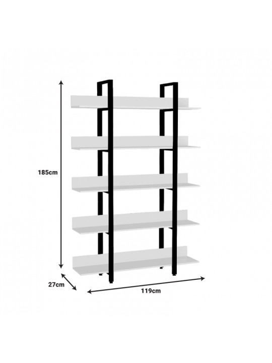 Βιβλιοθήκη Almond pakoworld λευκό-μαύρο 119x27x185εκ