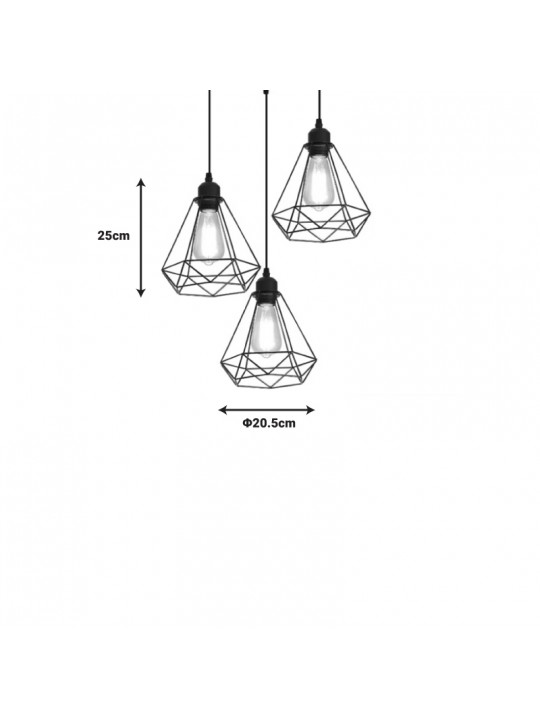 Φωτιστικό οροφής τρίφωτο Jabrey pakoworld μαύρο μέταλλο Φ30x25εκ
