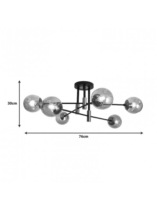 Φωτιστικό οροφής πολύφωτο Catrene pakoworld μαύρο μέταλλο-γυαλί 76x30εκ