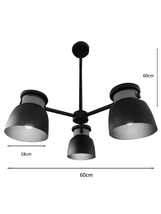 Φωτιστικό οροφής τρίφωτο Pomonge pakoworld μαύρο μέταλλο-ξύλο Φ60x70εκ