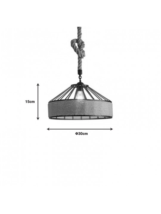 Φωτιστικό οροφής Pormode pakoworld μαύρο μέταλλο-φυσικό σχοινί Φ30x15εκ