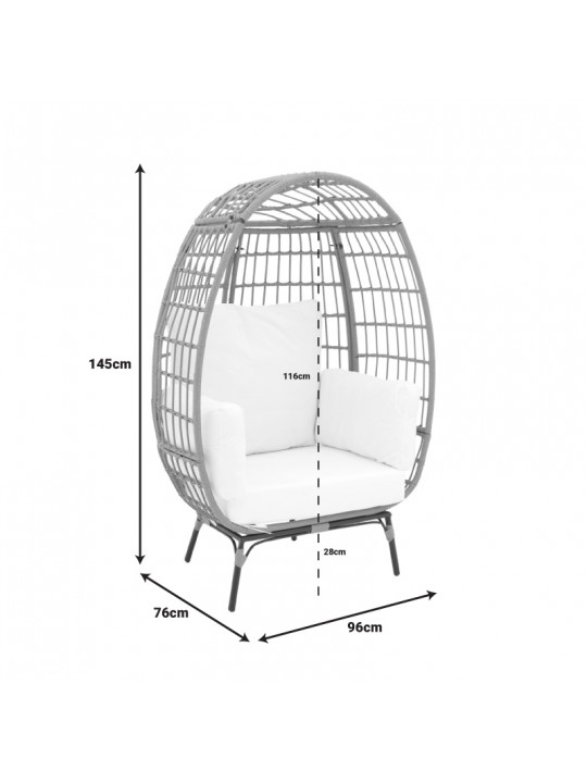 Πολυθρόνα Frox pakoworld wicker rattan φυσικό-μεταλλικό φυσικό-μαύρο πόδι-μπεζ μαξιλάρι 96x76x145εκ